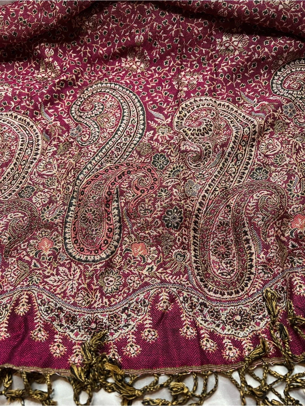 Bohemian Jacquard Floral Paisley Shawl Wrap Scarf Burgundy Red 68x28”